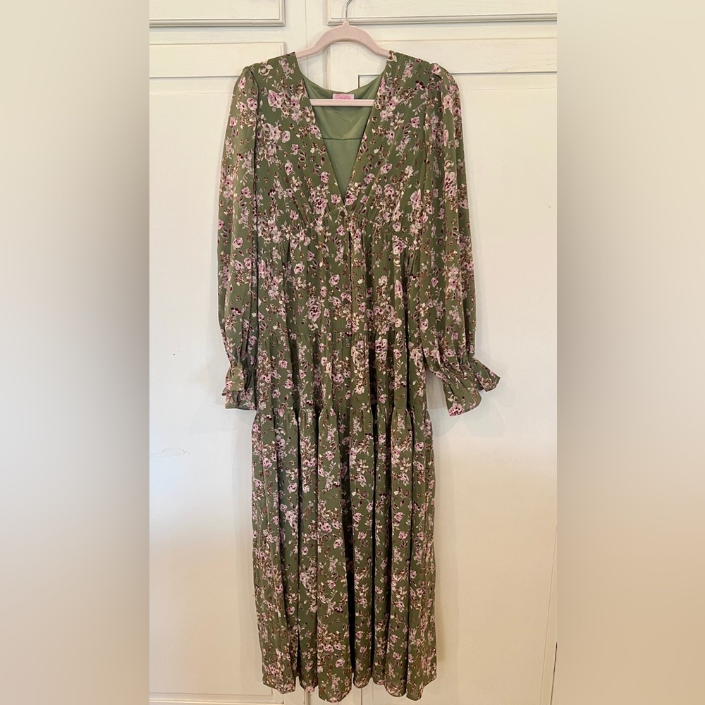 Pink Lily Green Floral Maxi Dress